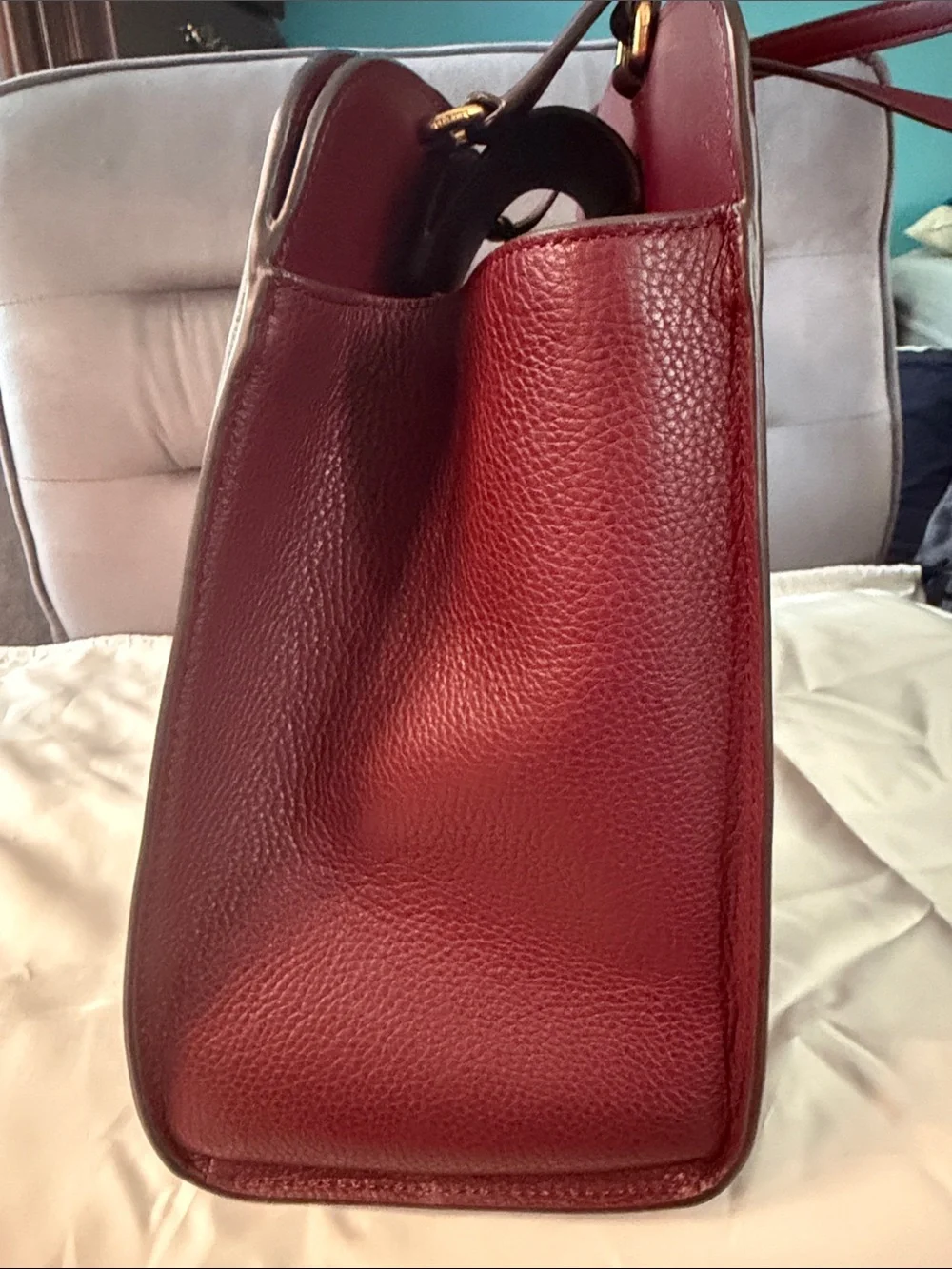 Kate Spade Leather Tote in Burgundy with Gold hardware